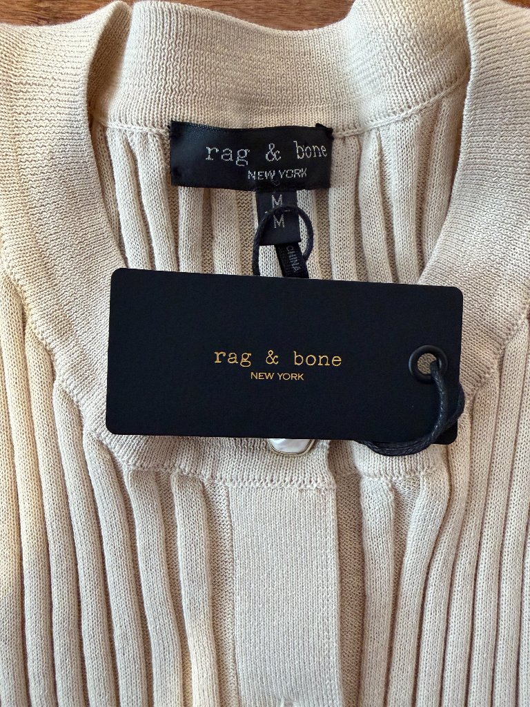 Nwt Rag & Bone "Stacey" Rib-Knit Short Sleeve Cardigan, Size M